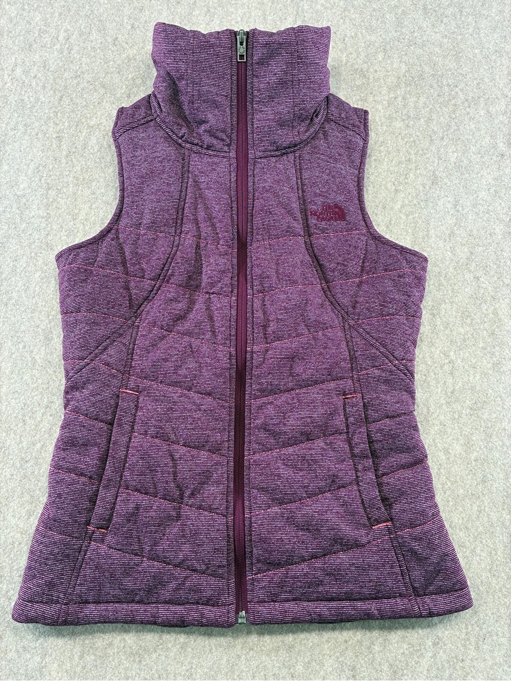 The North Face Women's Quilted Full Zip Pockets Vest Purple Size S High Collar